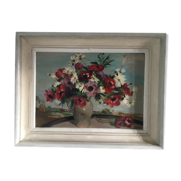 Tableau huile sur toile aux anémones