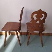 Pair of savoyard mountain chair carved wooden chalet