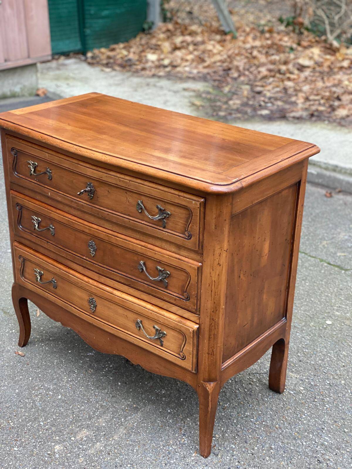 Vintage solid oak Louis XV commode from the 19th century.