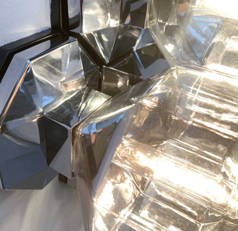 Vintage German wall or ceiling lamp in chrome and glass, space age design by Motoko Ishii for Staff.