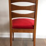 Suite de 6 chaises en chêne et assises de velours rouge