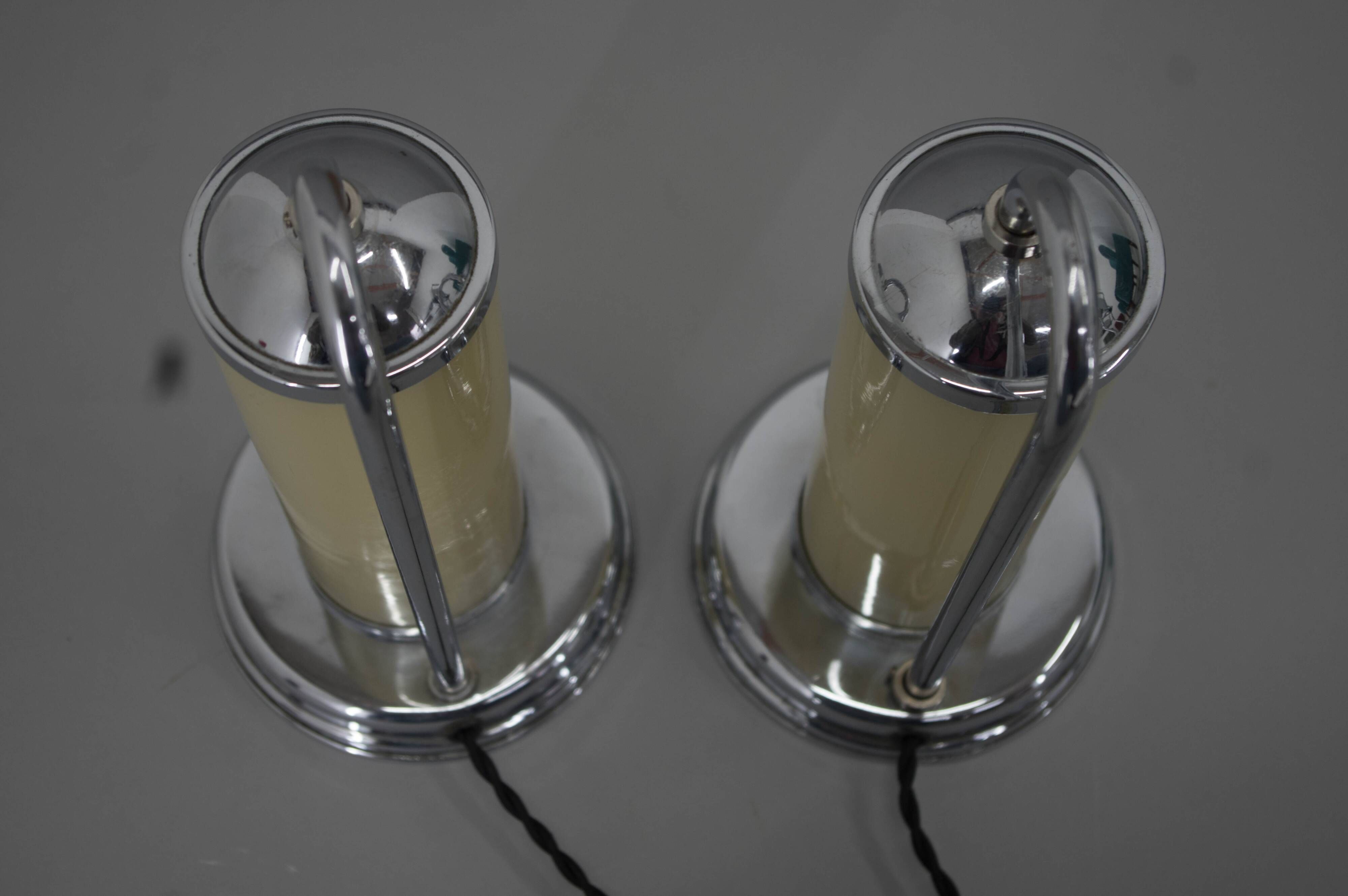 Set of Two Functionalist Table / Bedside Lamps, 1930s, Restored