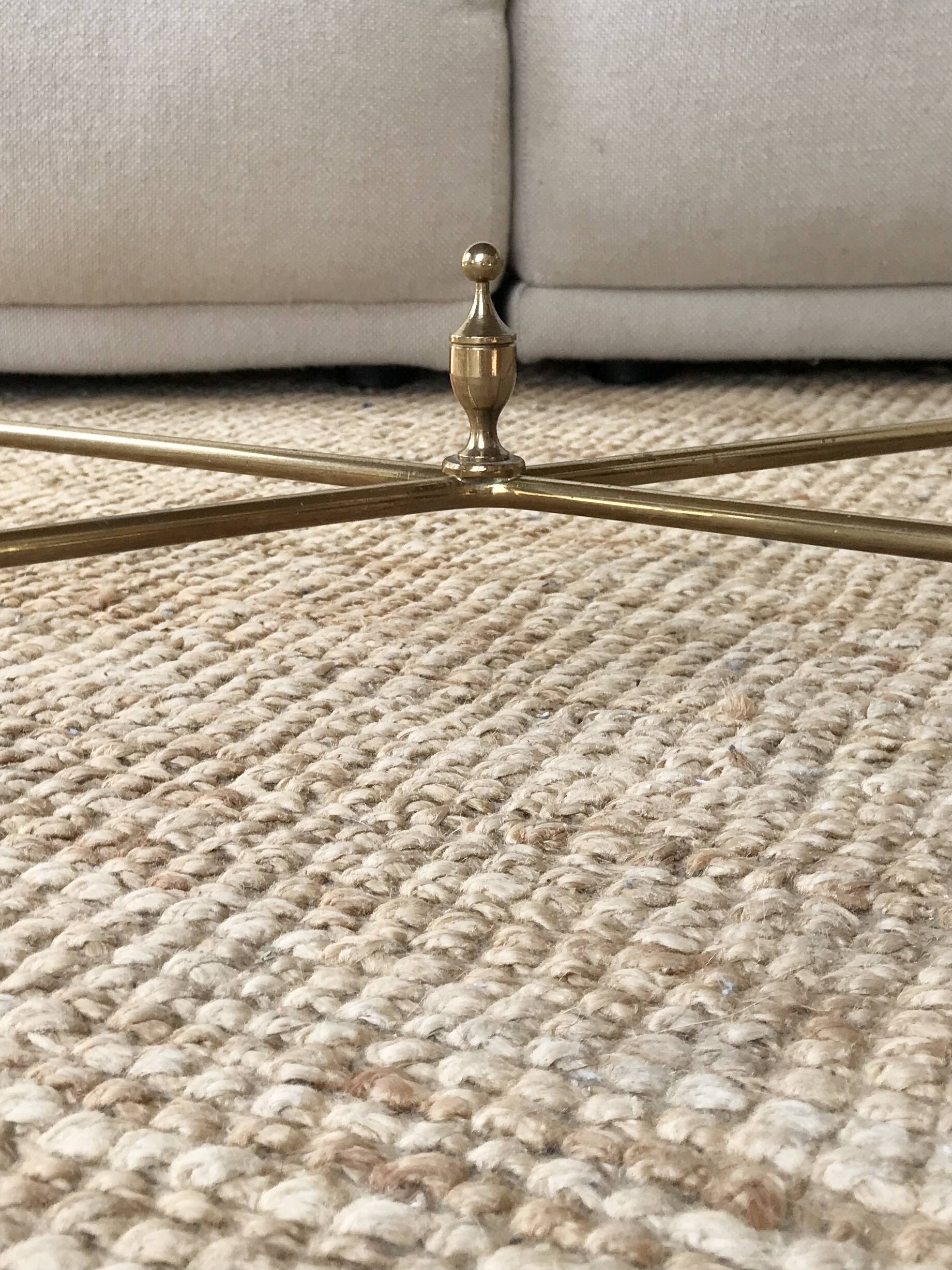 Coffee table in brass and green marble