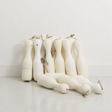 15 vintage bowling pins on nylon lifting cords