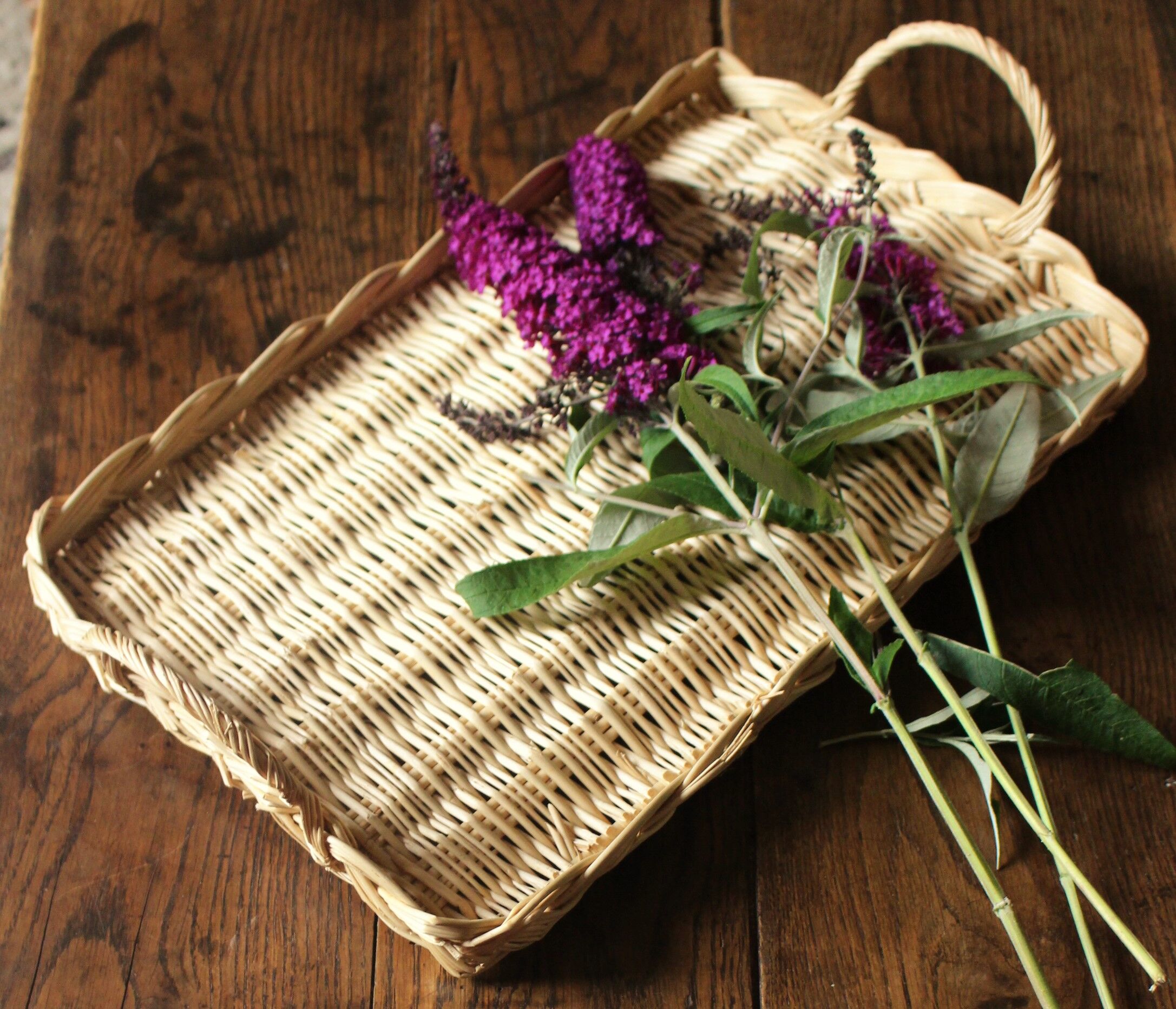 Rectnngle wicker tray vintage basketry