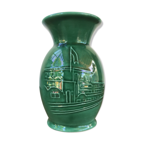 Old vase coop Noel 1955 ceramics green relief vintage decoration | Selency