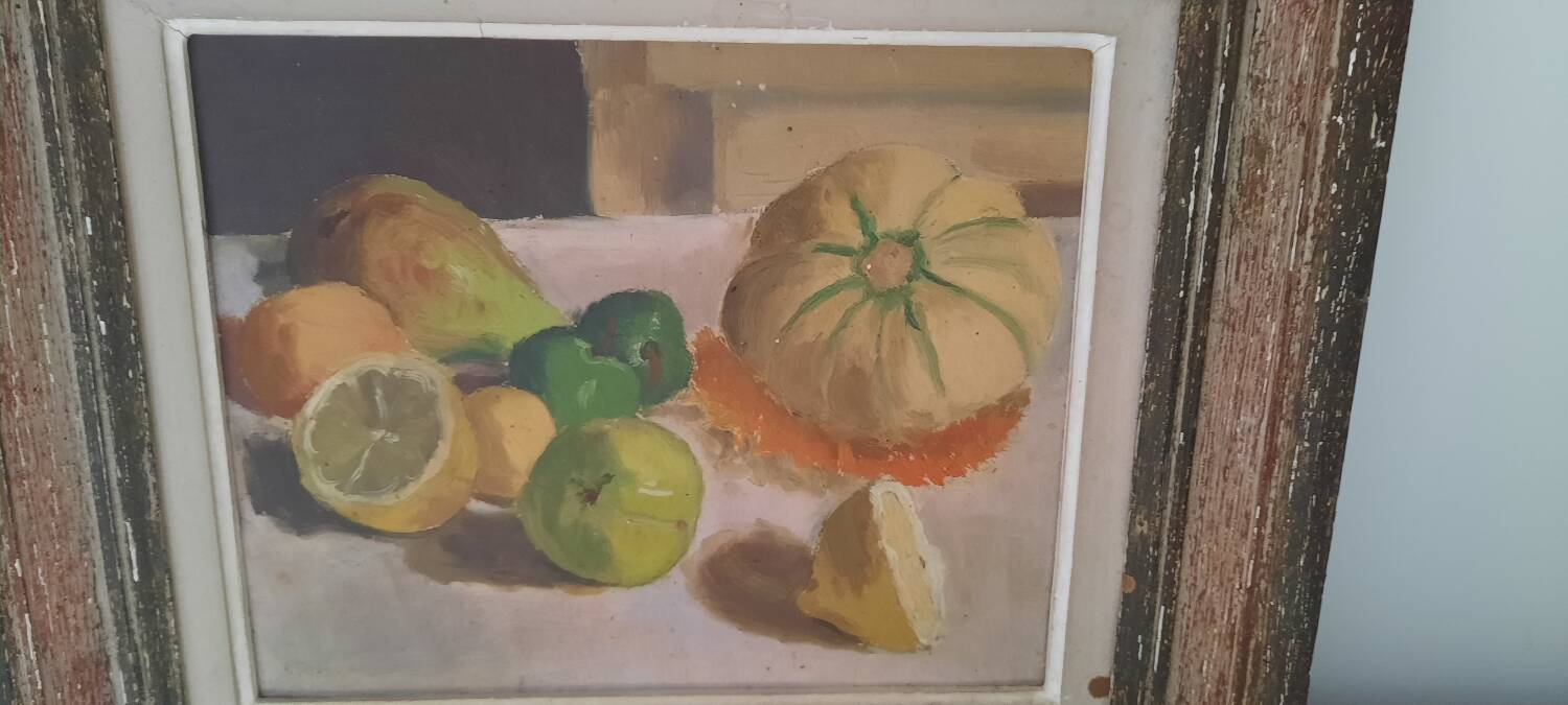 Old painting on cardboard still life