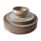 Vintage stoneware plate and bowl lot