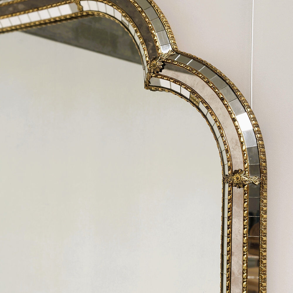 Large Spanish gilt brass & smoked mirror decorative wall mirror, 1980s