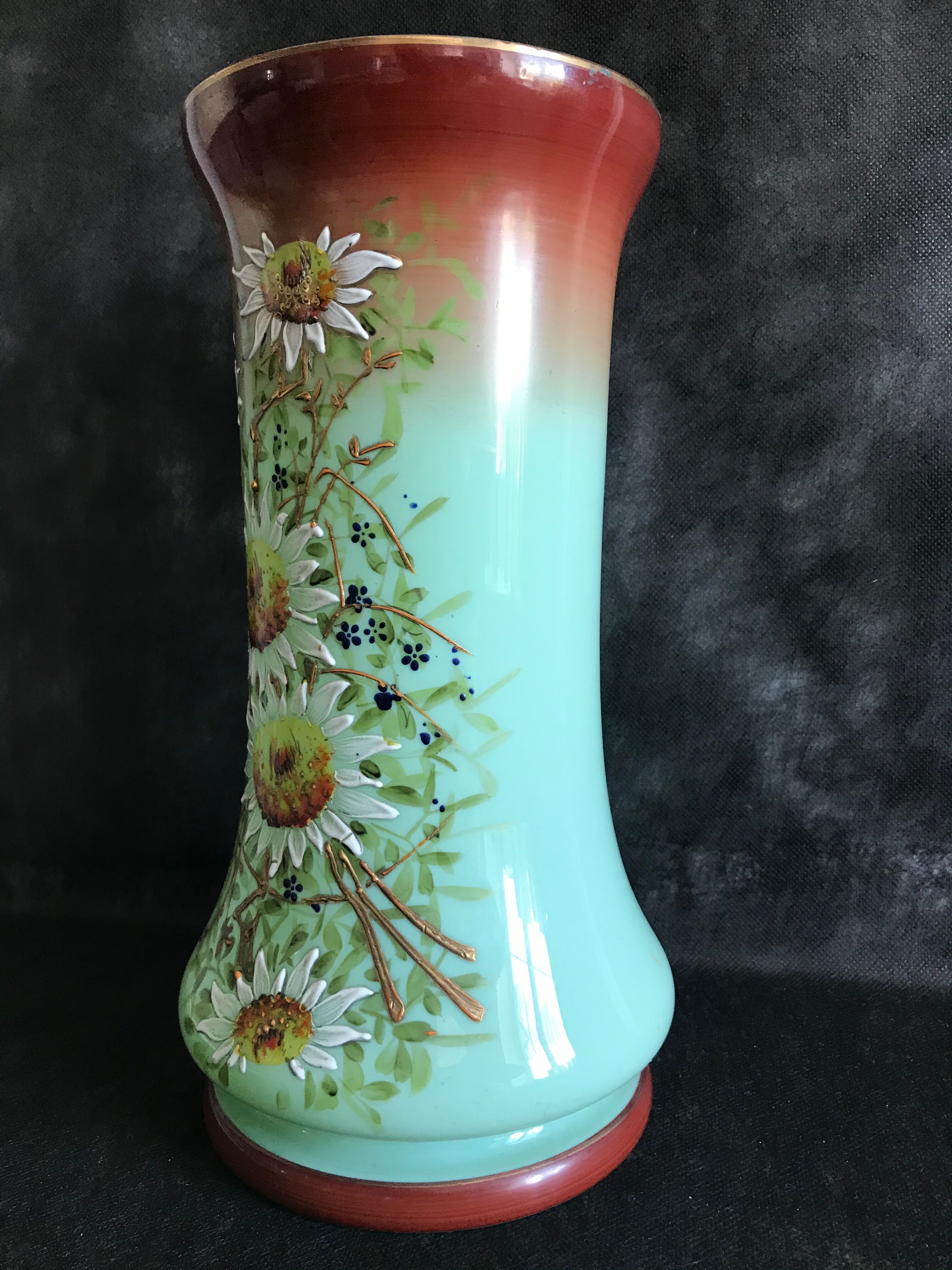 Vase Napoleon lll green opaline enamelled and gilded with fine gold