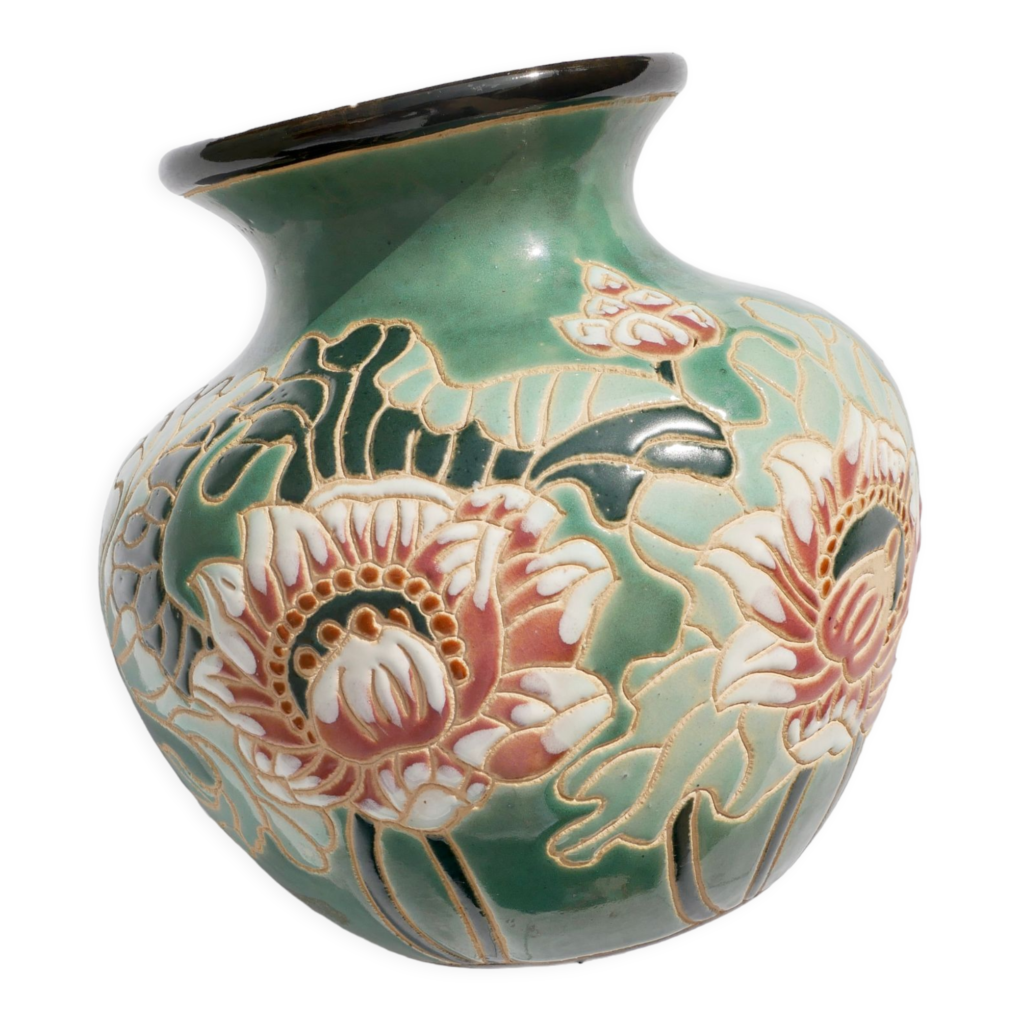 Ceramic vase decorated with Japanese flowers