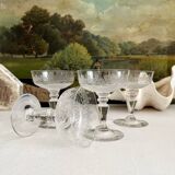 4 antique crystal champagne glasses with interlacing engraving