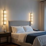 Pair of vintage XXL Bakelite diamond glass wall lights with 4 bulbs.