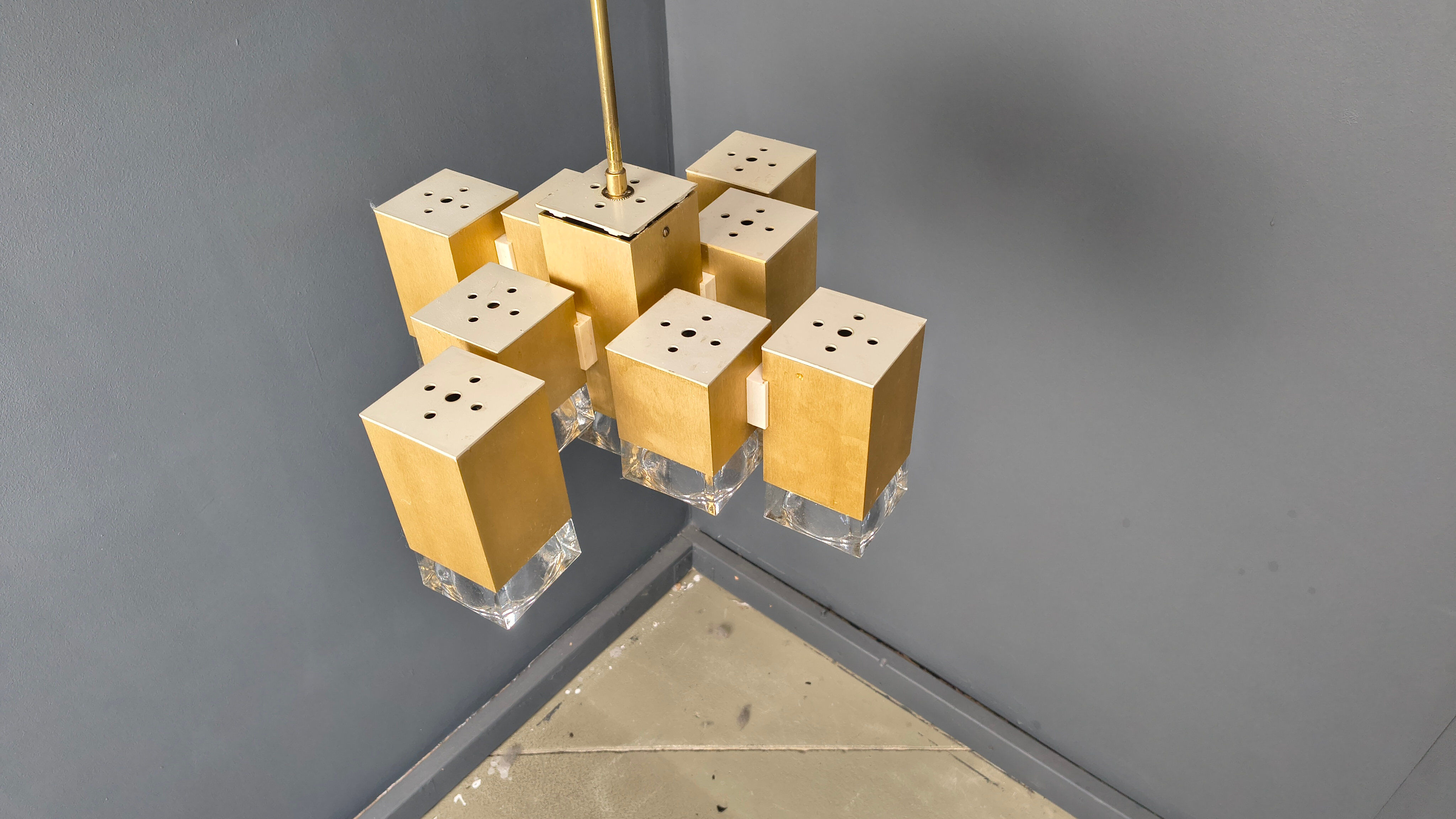 Vintage cubic chandelier by Gaetano Sciolari, 1970s