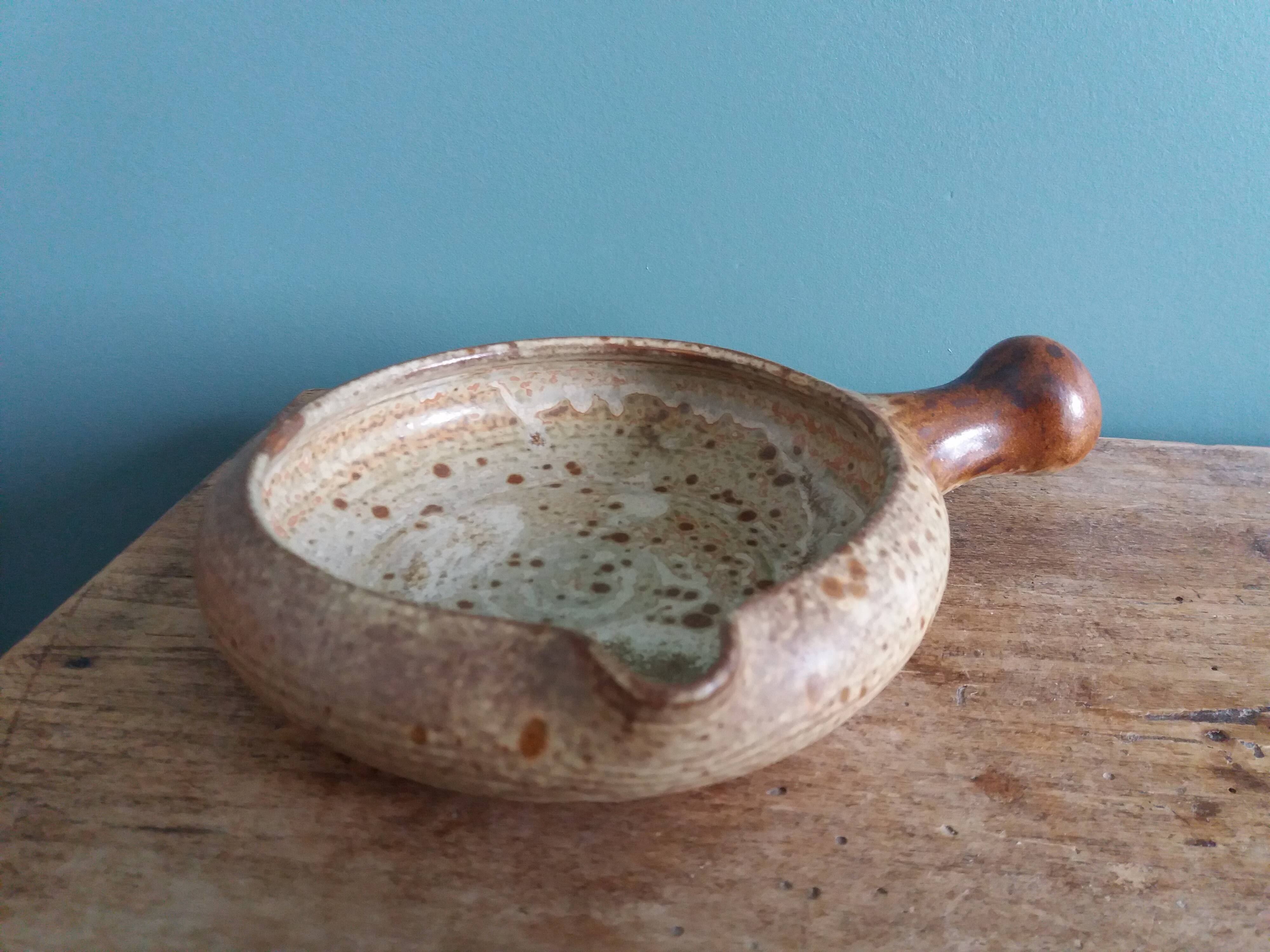 Caquelon signed Jean-Pierre Prud'homme in Puisaye stoneware
