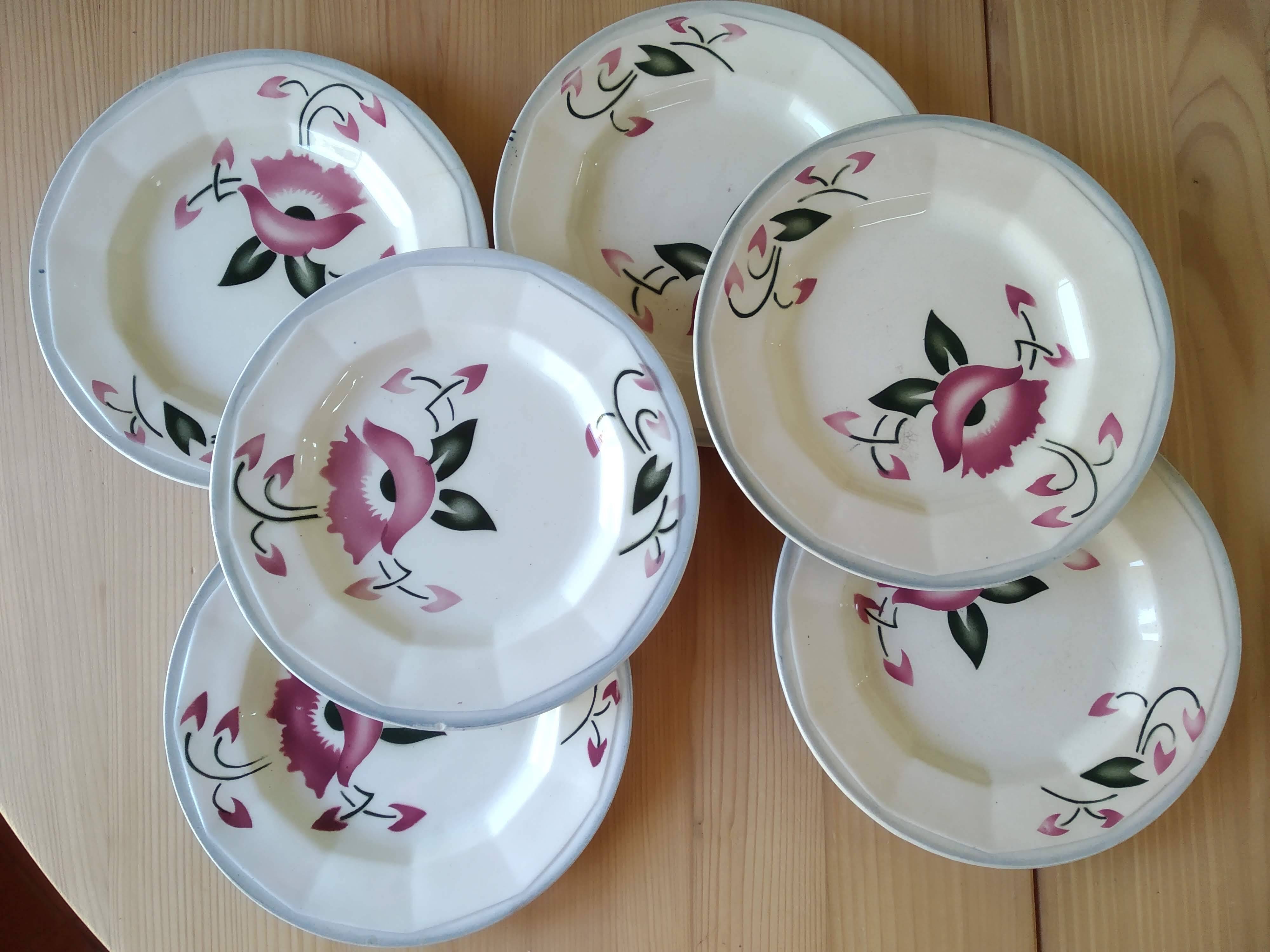 Lot de 6 assiettes à dessert faience Wasmuel -M.G
