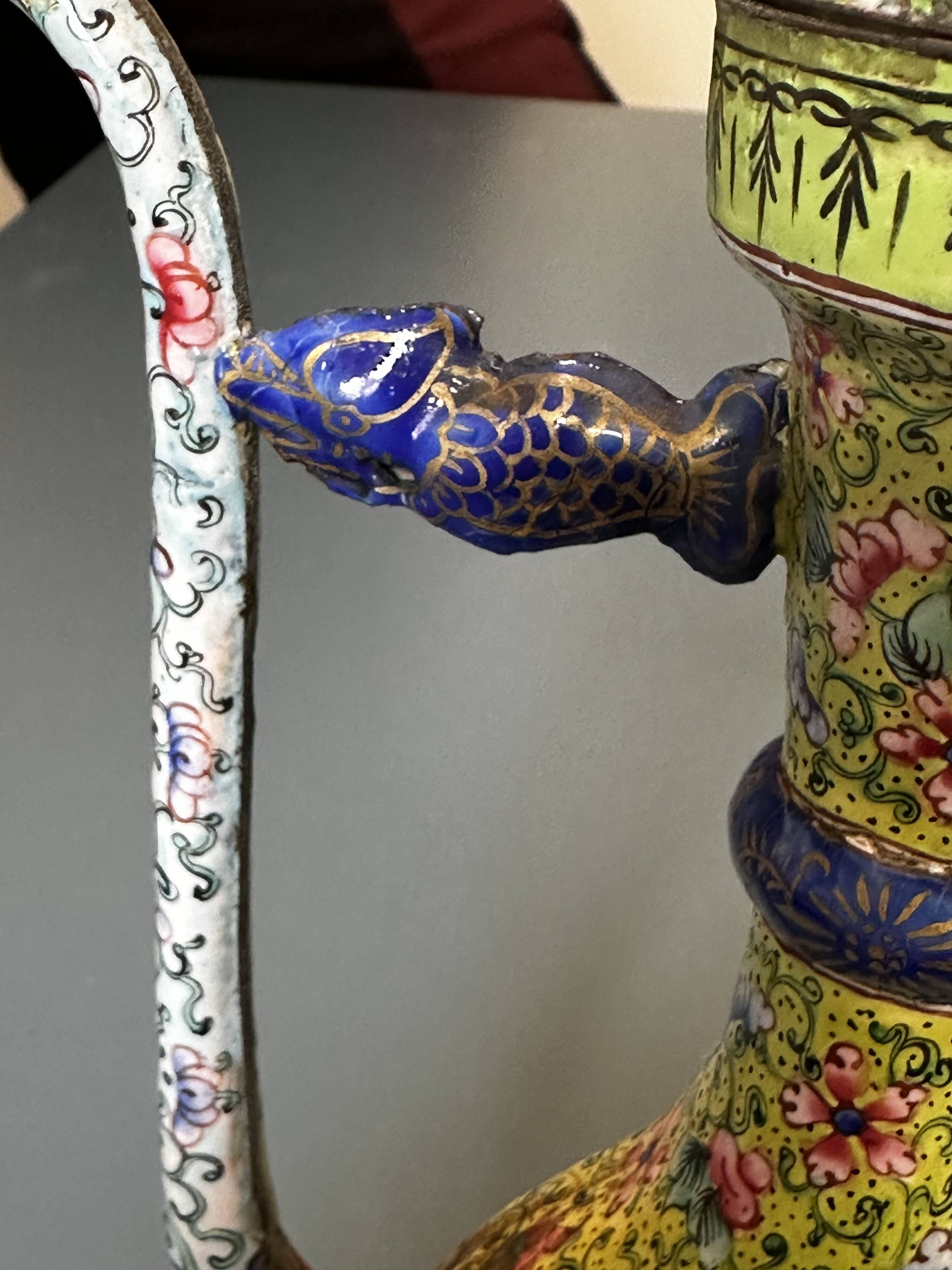 Chinese ewer in painted enamel on copper – floral decoration - Canton 18