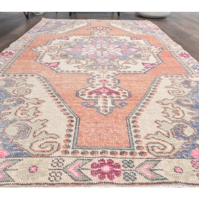 Vintage Turkish hand-knotted geometric runner 132x221