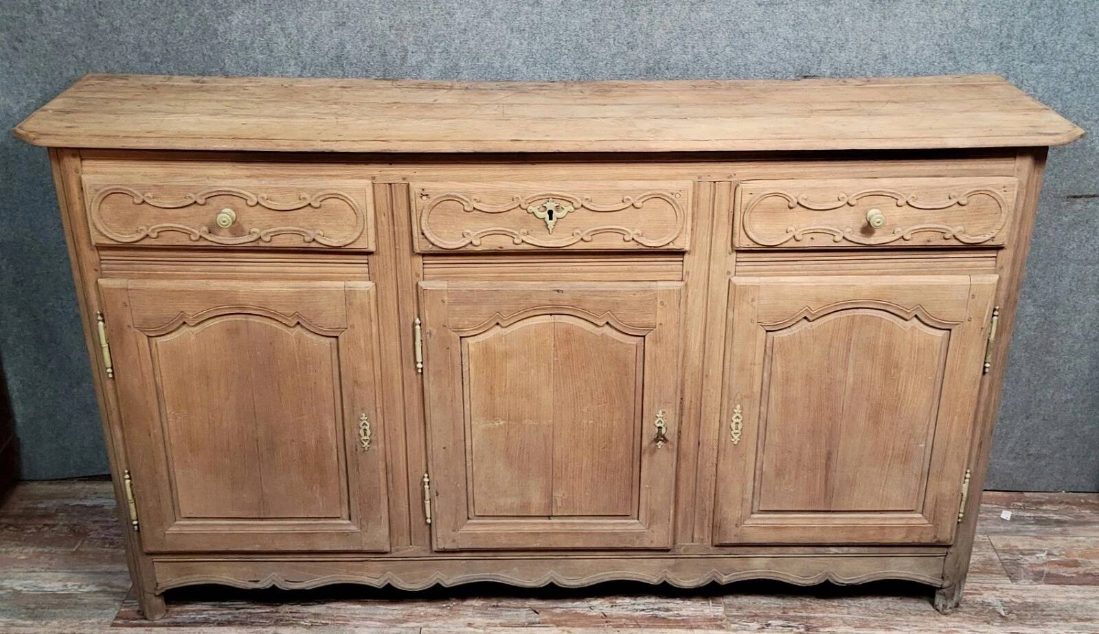 Louis XV period sideboard in solid wood with an air-abrasive finish