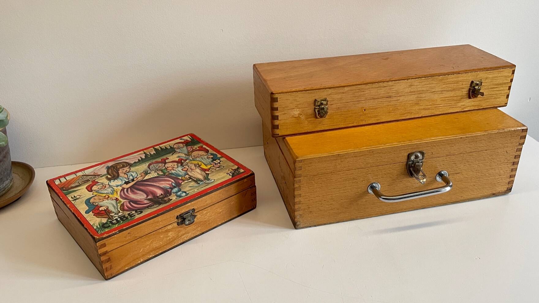 3 vintage dovetail wooden boxes