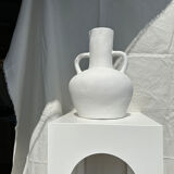 Handcrafted terracotta vase painted white with double handles h:40 d:30