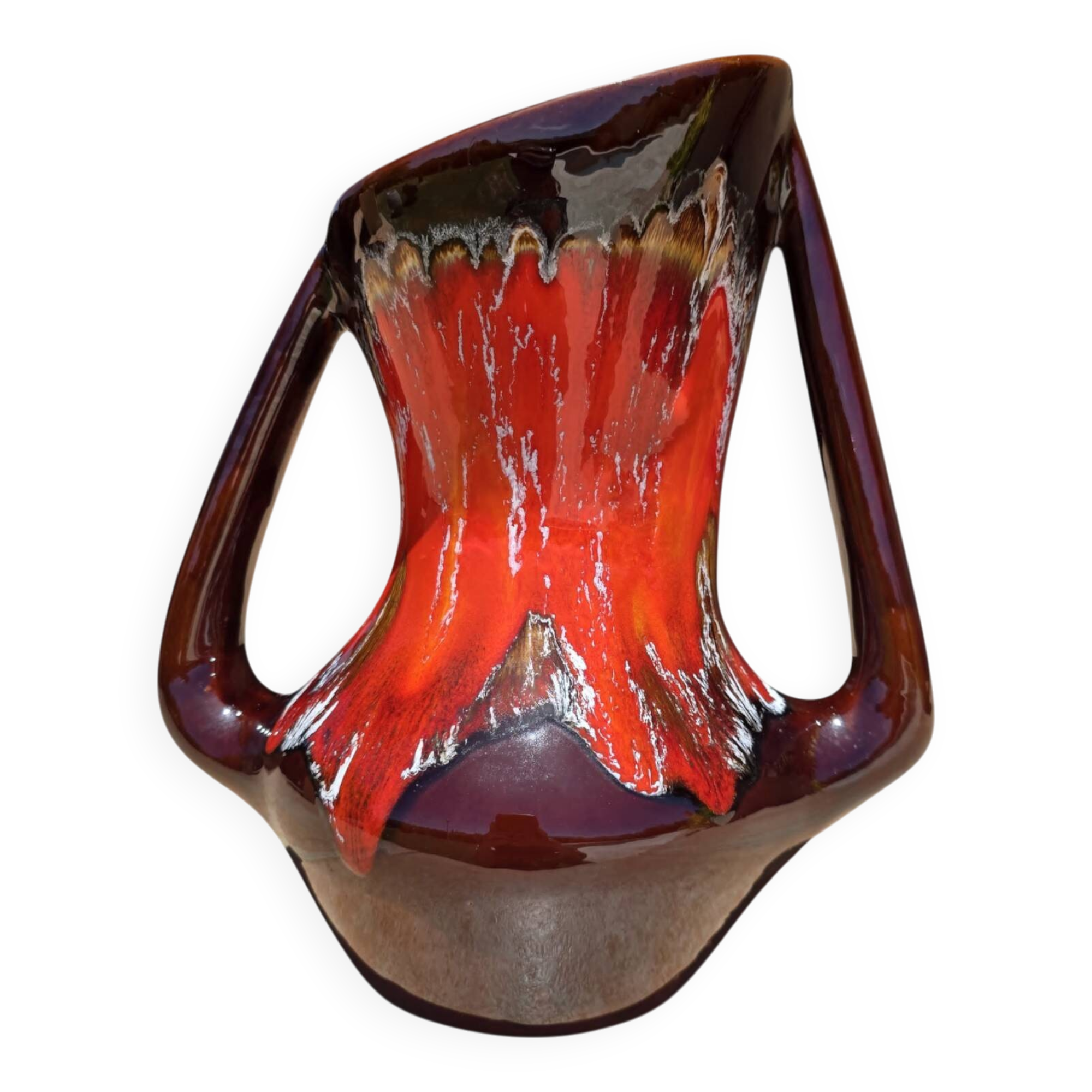 Abstract shaped Vallauris majolica glazed ceramic vase, 35 cm