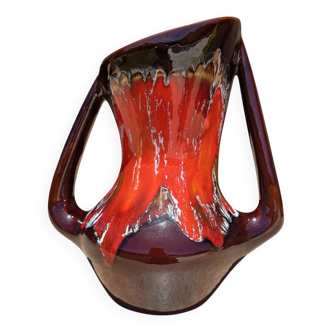Abstract shaped Vallauris majolica glazed ceramic vase, 35 cm