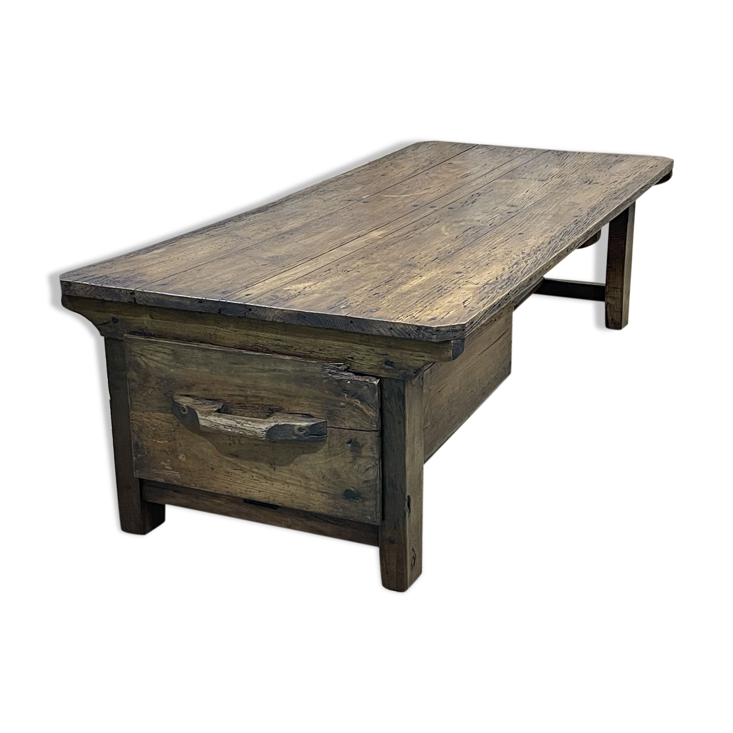 Coffee table early XXth fir with 2 drawers