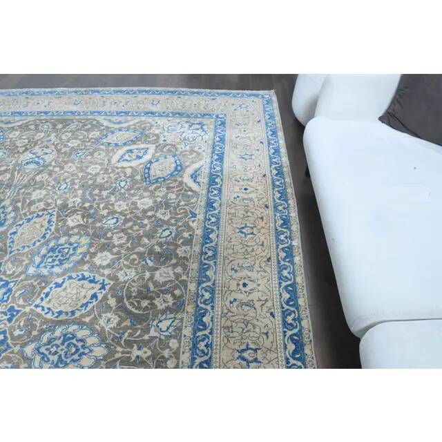 1970s Vintage Persian Handmade Wool Cotton Blue Area Rug 283x400