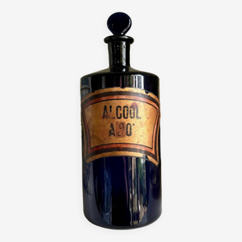 90° alcohol apothecary bottle in blue glass