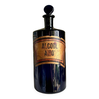 Flacon d'apothicaire alcool à 90° en verre bleu