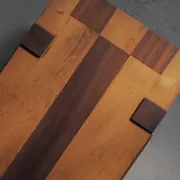 Table basse artisanale à plateau graphique, vers 1980