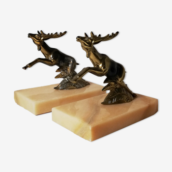 Pair of greenhouse book Art Deco, deer in regulation on marble