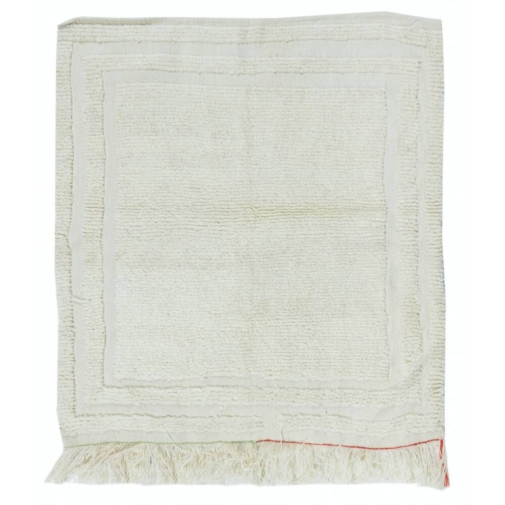 Vintage Minimalist Handmade Turkish Tulu Accent Rug in Natural Beige Wool