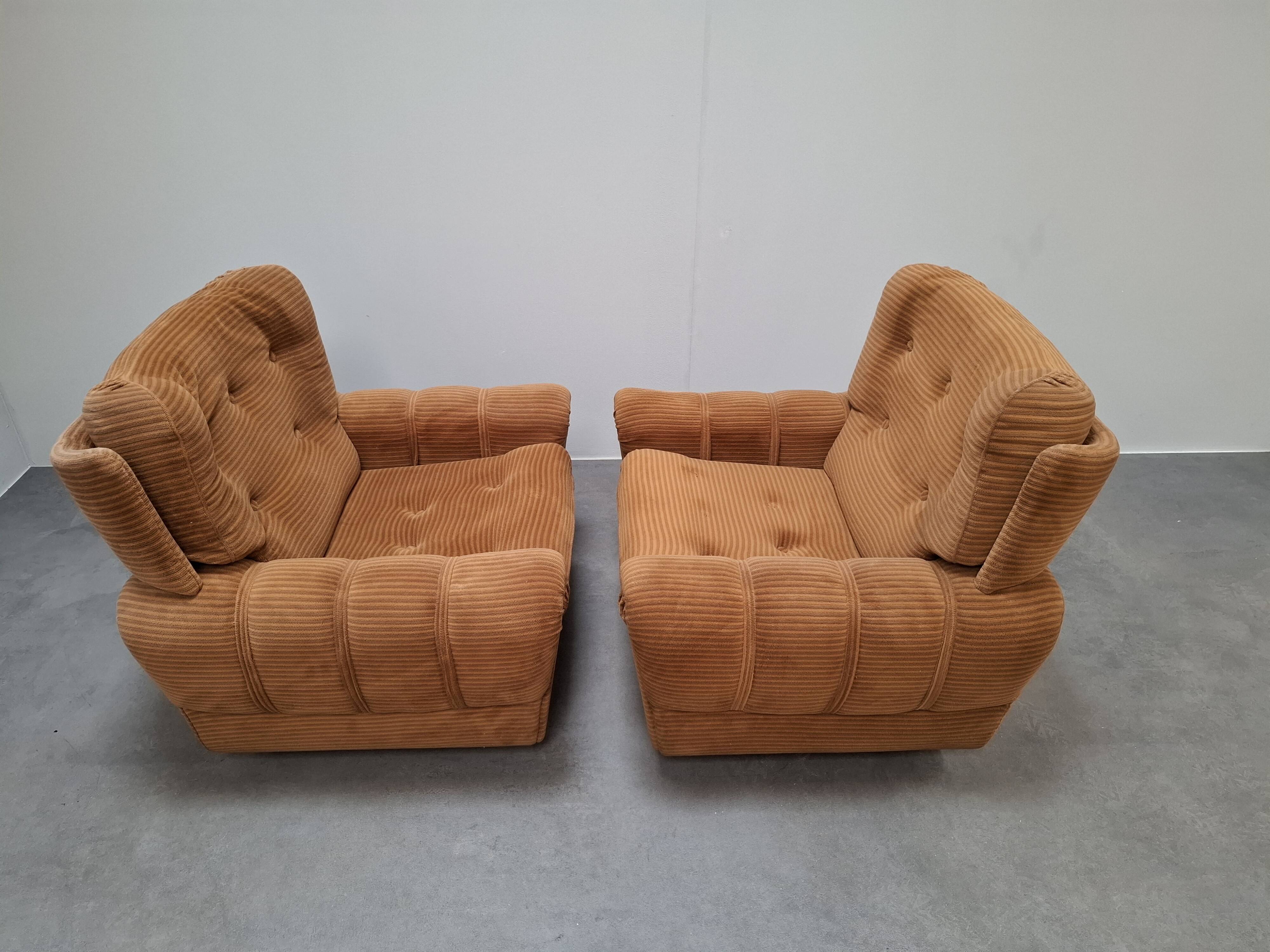 Pair of Czech TON Armchairs, 1985, Mid-Century Upholstered Lounge Chairs