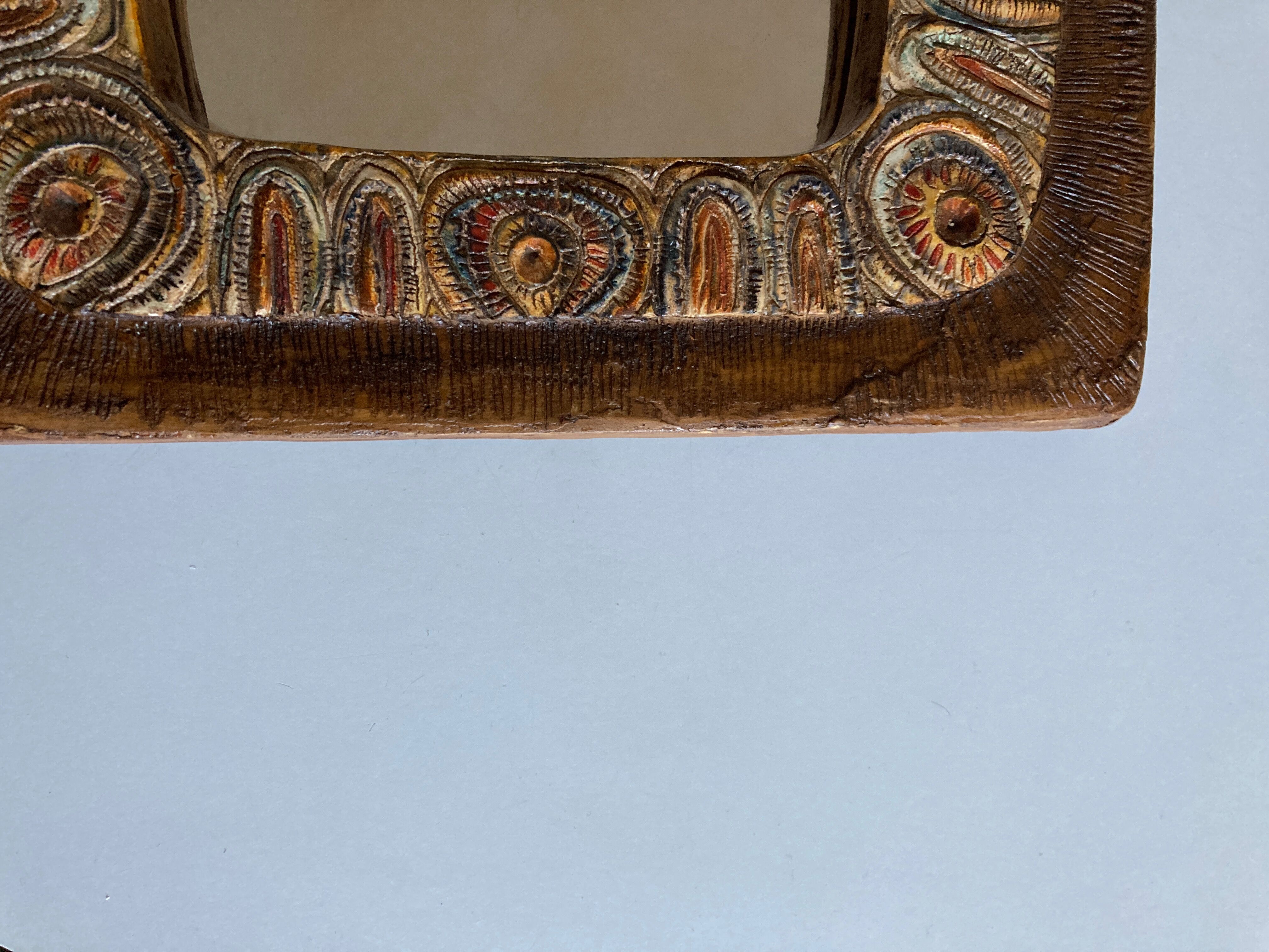 Arts & crafts 1970 mirror in incised resin