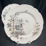 Pair of Hache Jullien plates, fine earthenware, castle decor, early 20th century