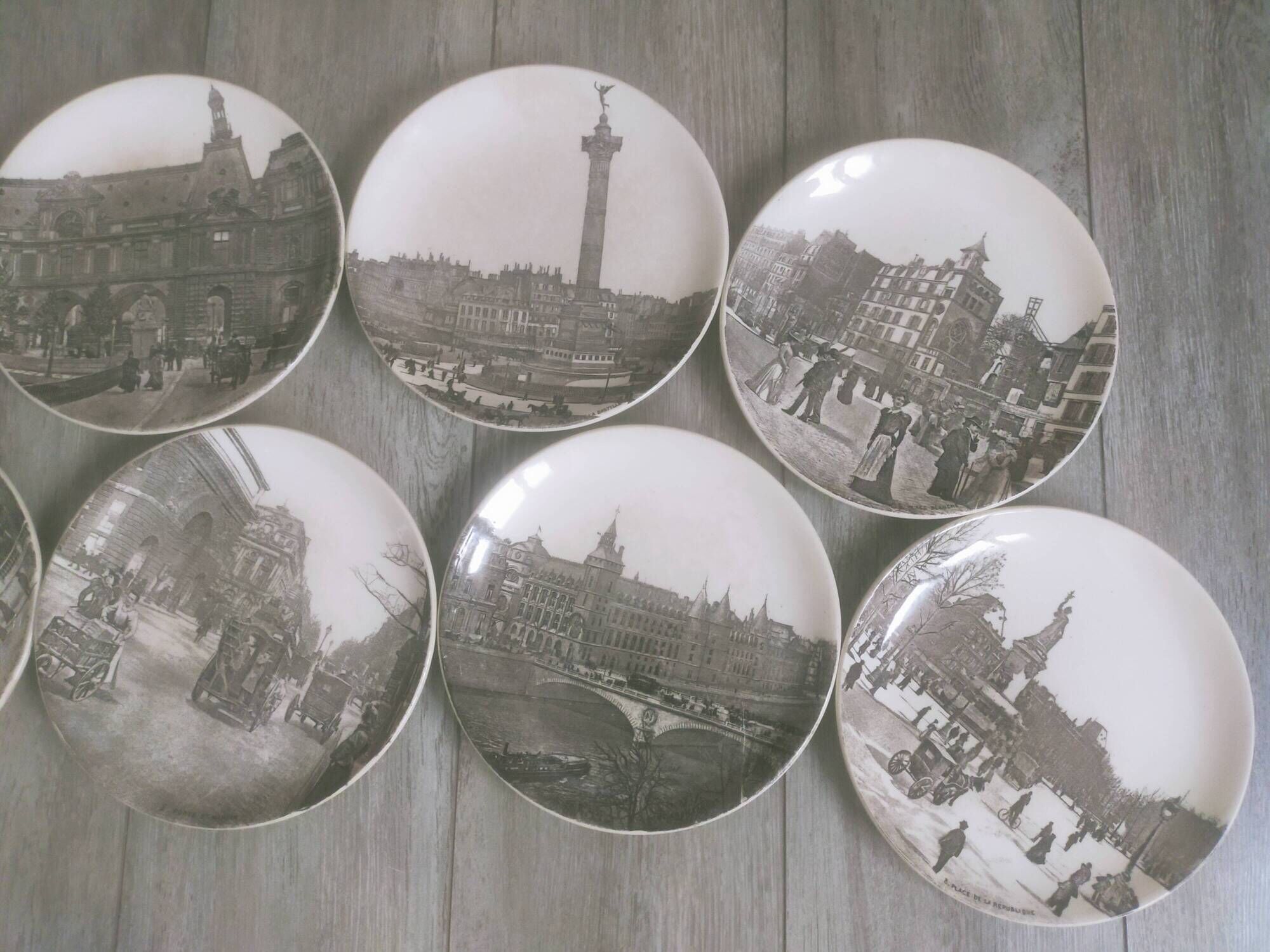 Set of 9 sepia plates Paris