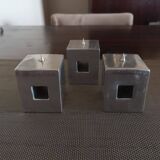 Set of three design candlesticks in brushed steel - Vintage Habitat - 1970s/1980s