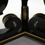 Maurice Hirsch neoclassical dining table black wood golden mirror 1970