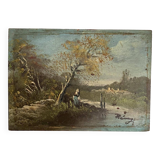Old French Barbizon countryside painting