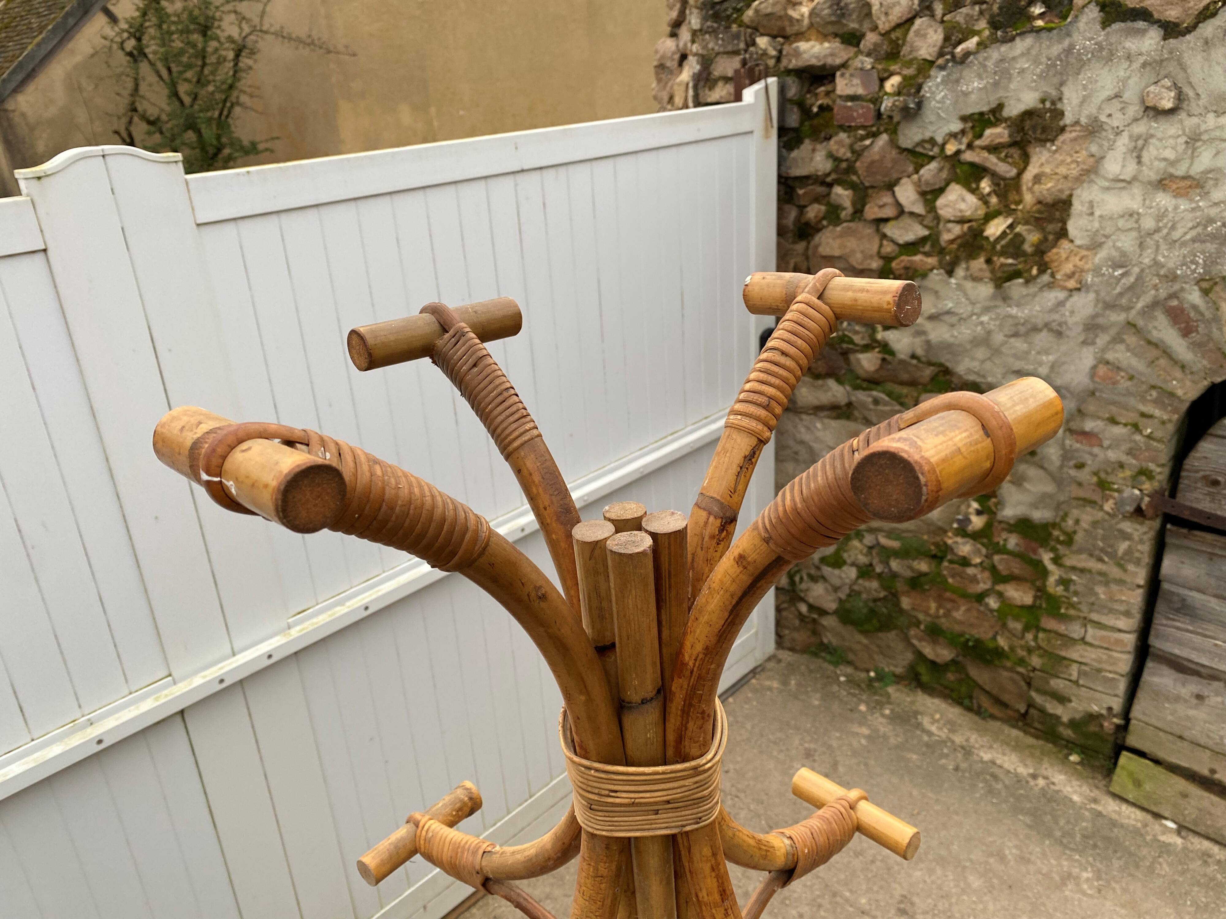Vintage 1970s rattan coat rack