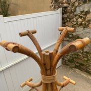 Vintage 1970s rattan coat rack
