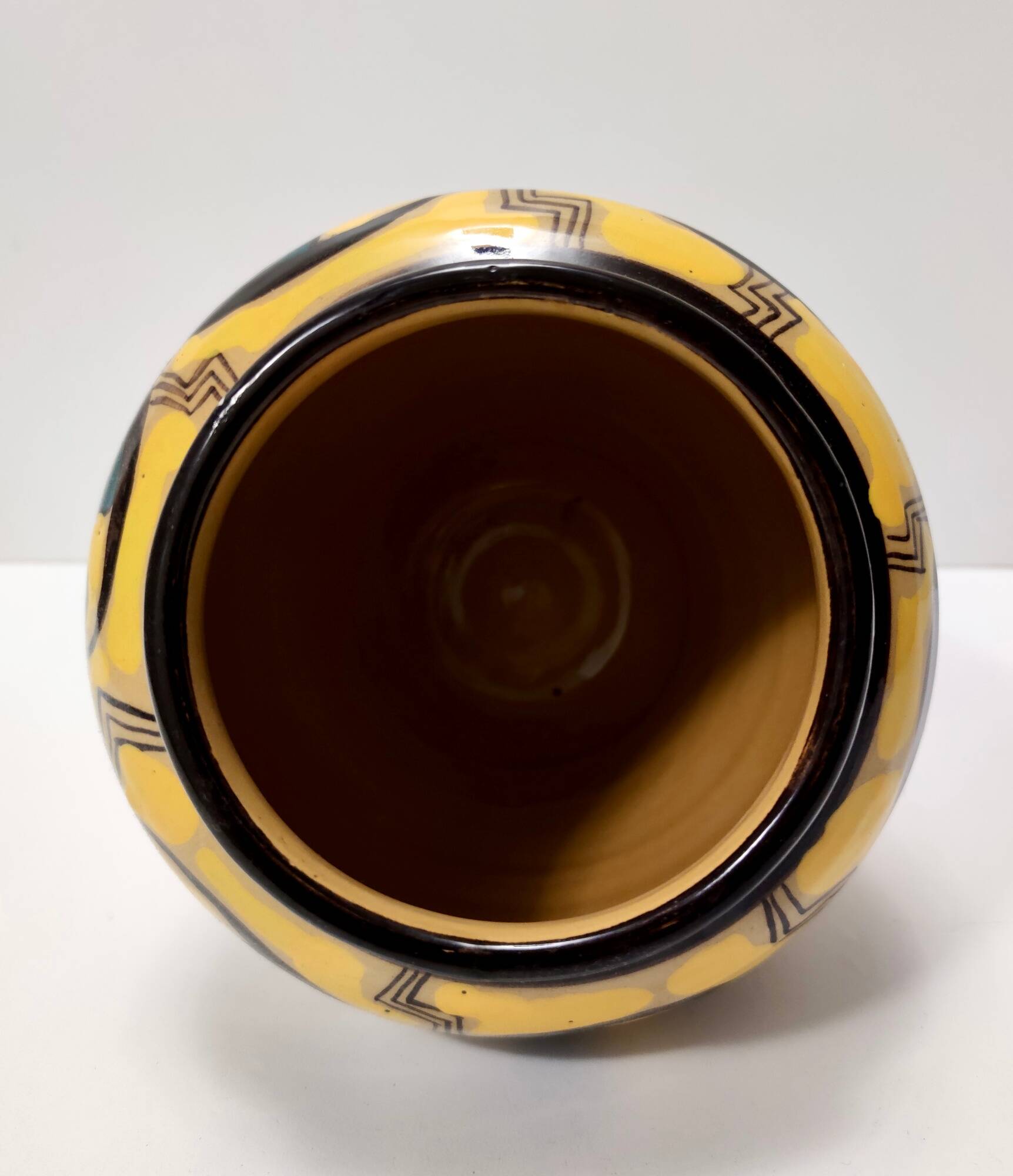 Futurist Yellow Glazed Earthenware Vase with Floral Motifs, Italy