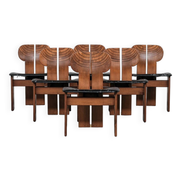 Set of Six 'Africa' Mid-Century Italian Dining Chairs by Scarpa