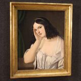 Tableau ancien représentant une jeune femme du 19ème siècle