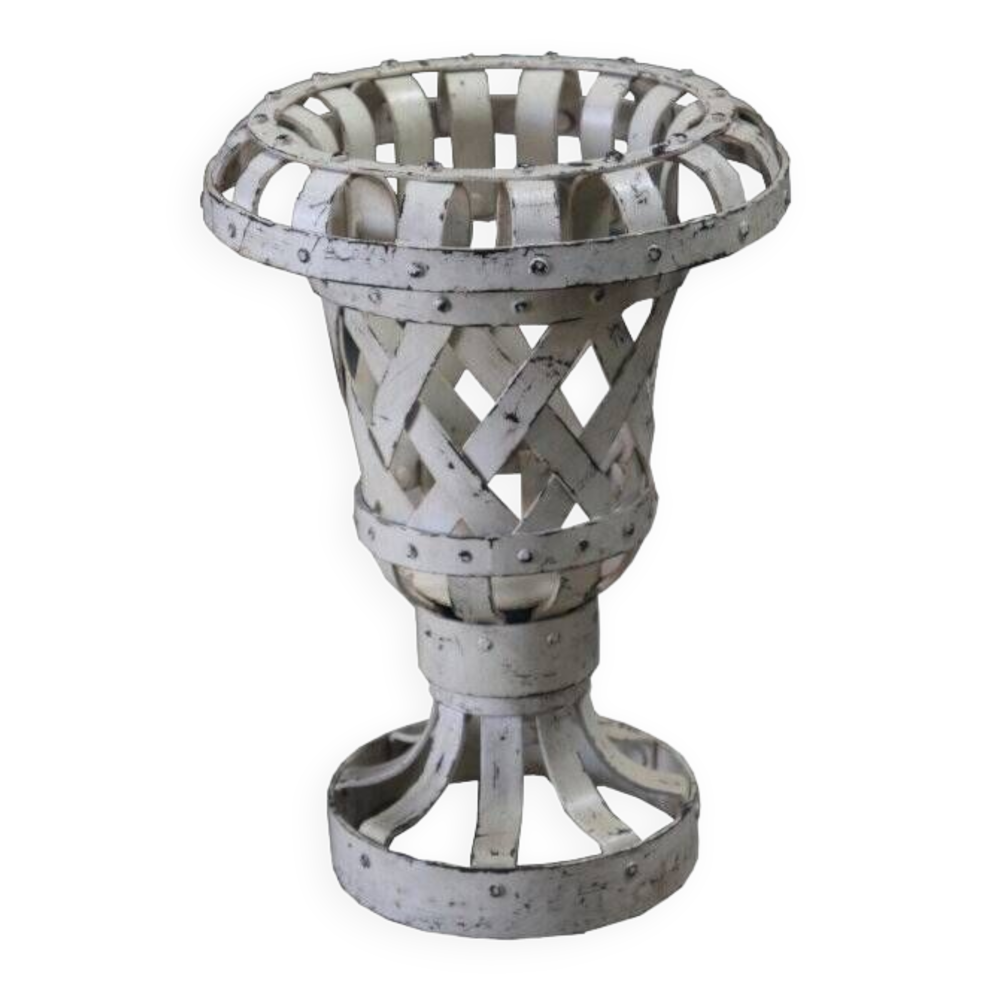 Cache Pot Flower Vase Old Metal White Garden Decoration India 28x38cm 4.6kg