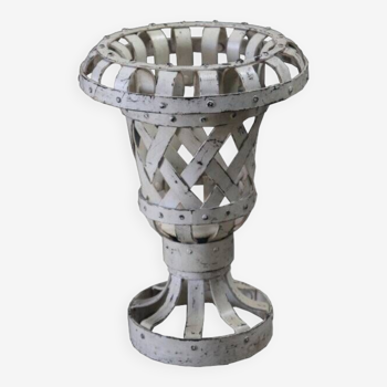 Cache Pot Flower Vase Old Metal White Garden Decoration India 28x38cm 4.6kg