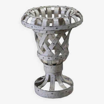 Cache Pot Vase Fleur Ancien Metal Blanc Decoration Jardin Inde 28x38cm 4,6kg