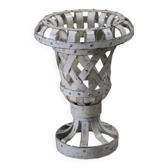 Cache Pot Flower Vase Old Metal White Garden Decoration India 28x38cm 4.6kg